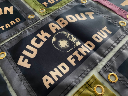 'FUCK ABOUT AND FIND OUT' (Skull Biker) Wall Pennant