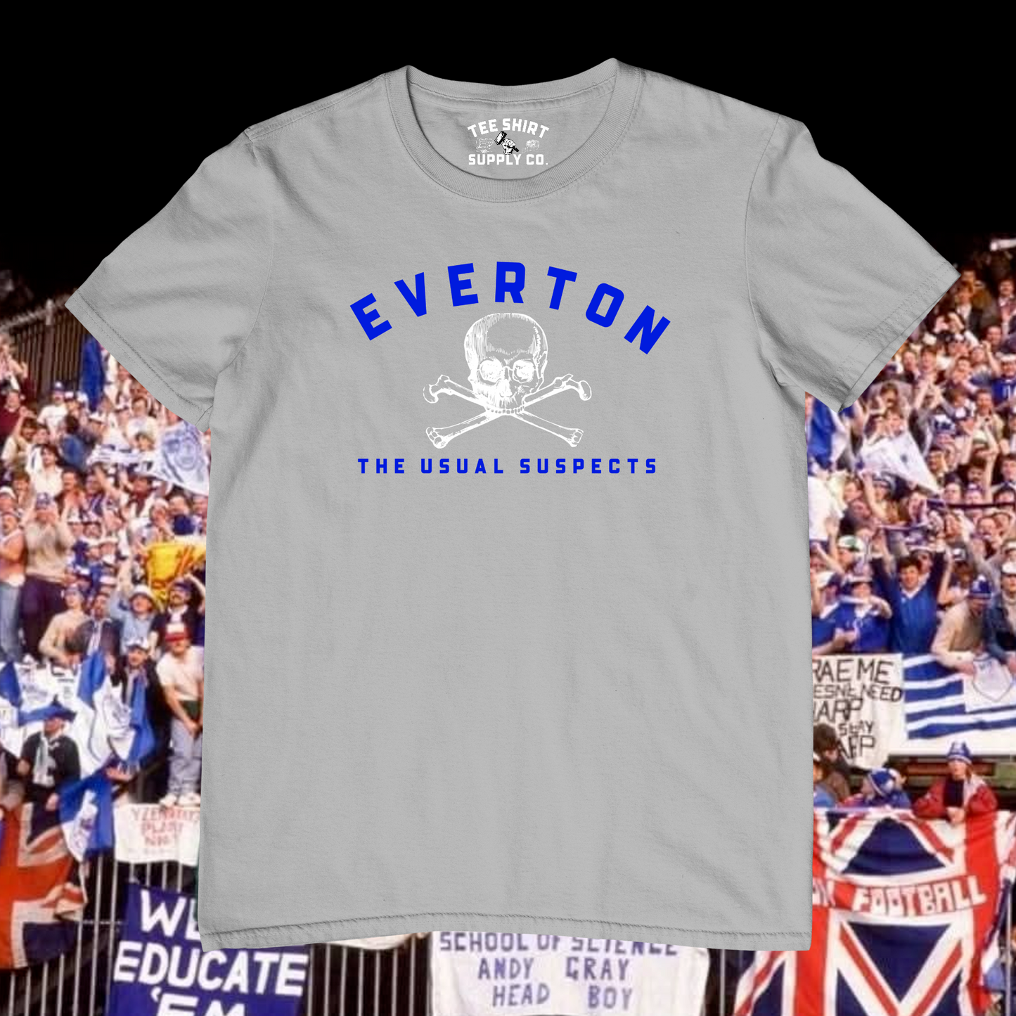 'EVERTON USUAL SUSPECTS' TEE SHIRT -  GREY/BLUE