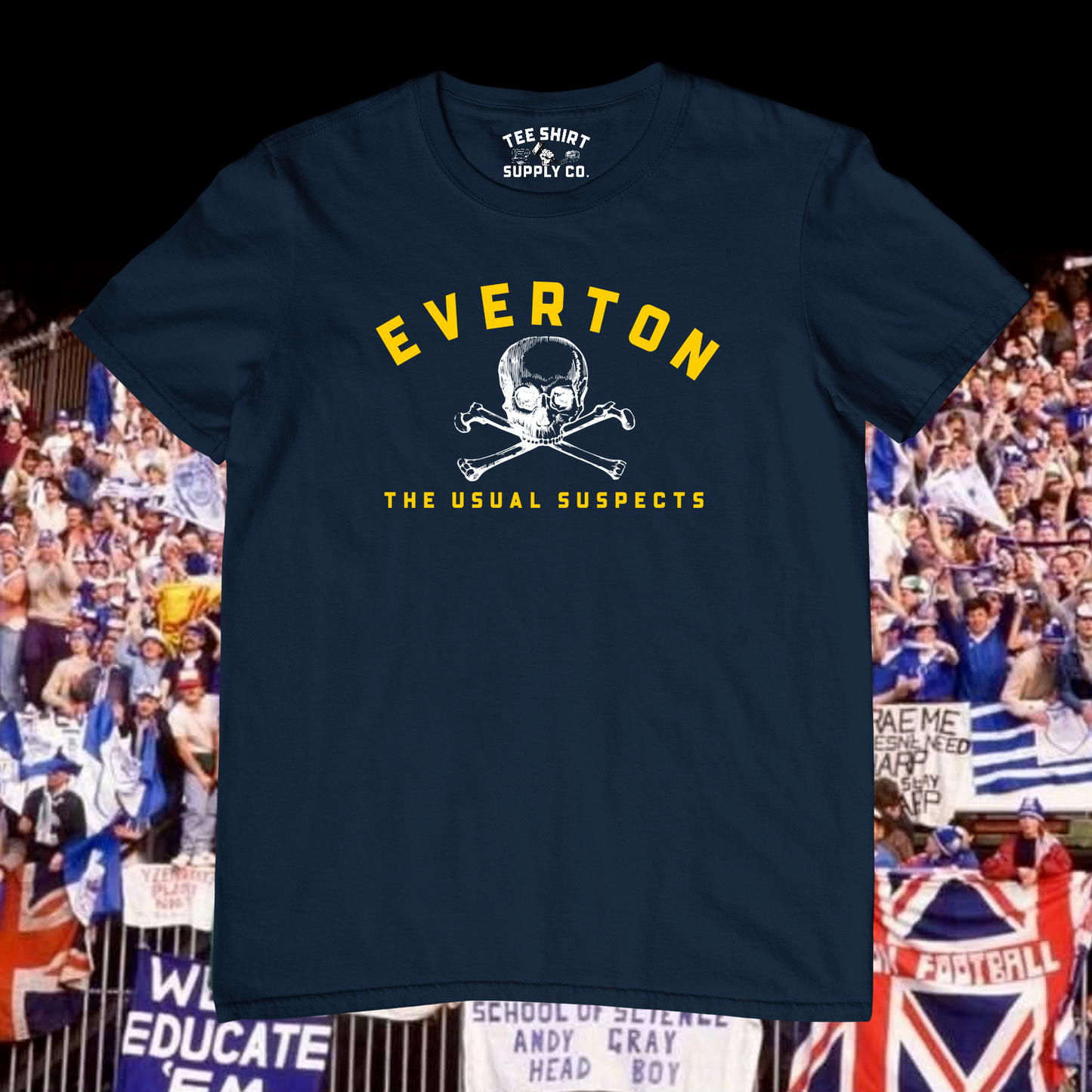 'EVERTON USUAL SUSPECTS' TEE SHIRT -  NAVY/YELLOW