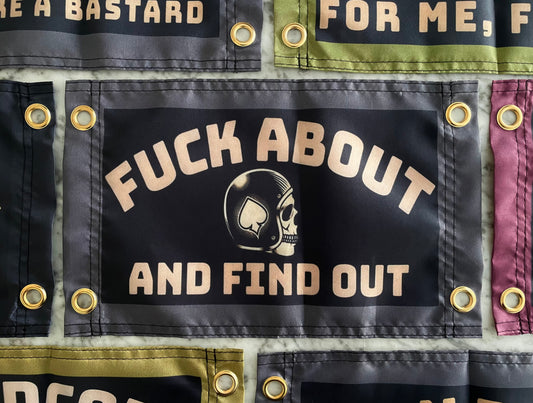 'FUCK ABOUT AND FIND OUT' (Skull Biker) Wall Pennant