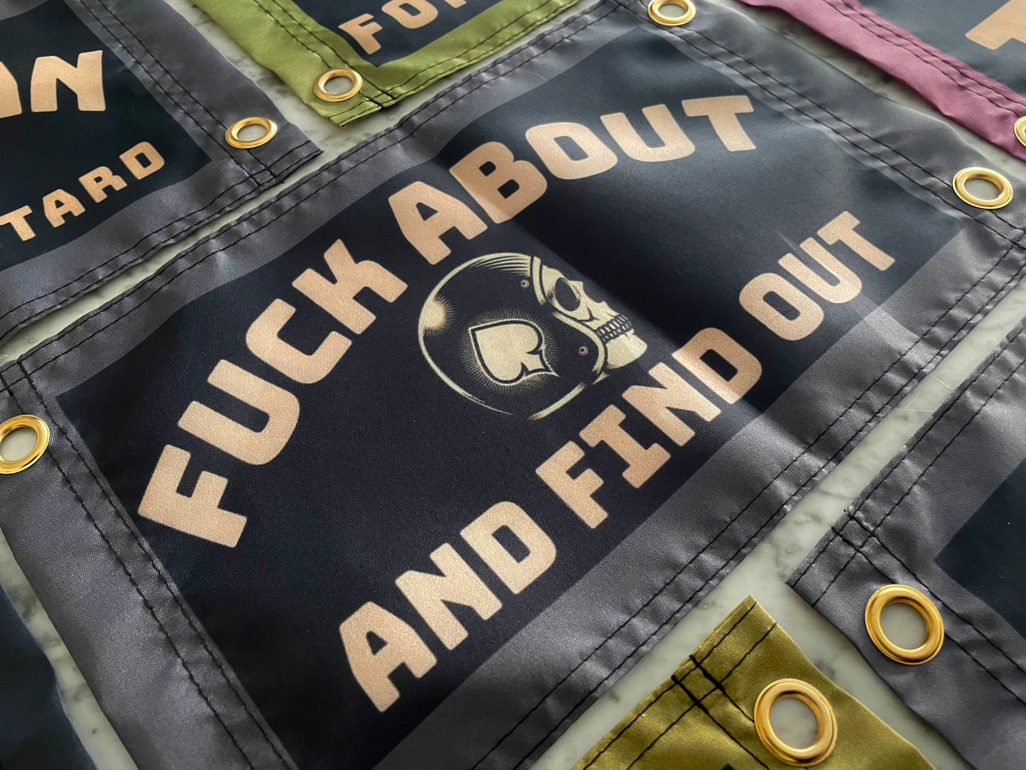 'FUCK ABOUT AND FIND OUT' (Skull Biker) Wall Pennant
