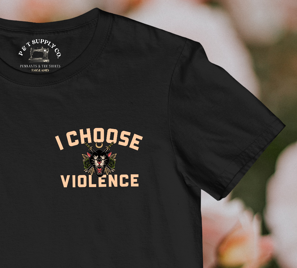 'I CHOOSE VIOLENCE' CHEST PRINT TEE