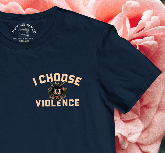 'I CHOOSE VIOLENCE' CHEST PRINT TEE