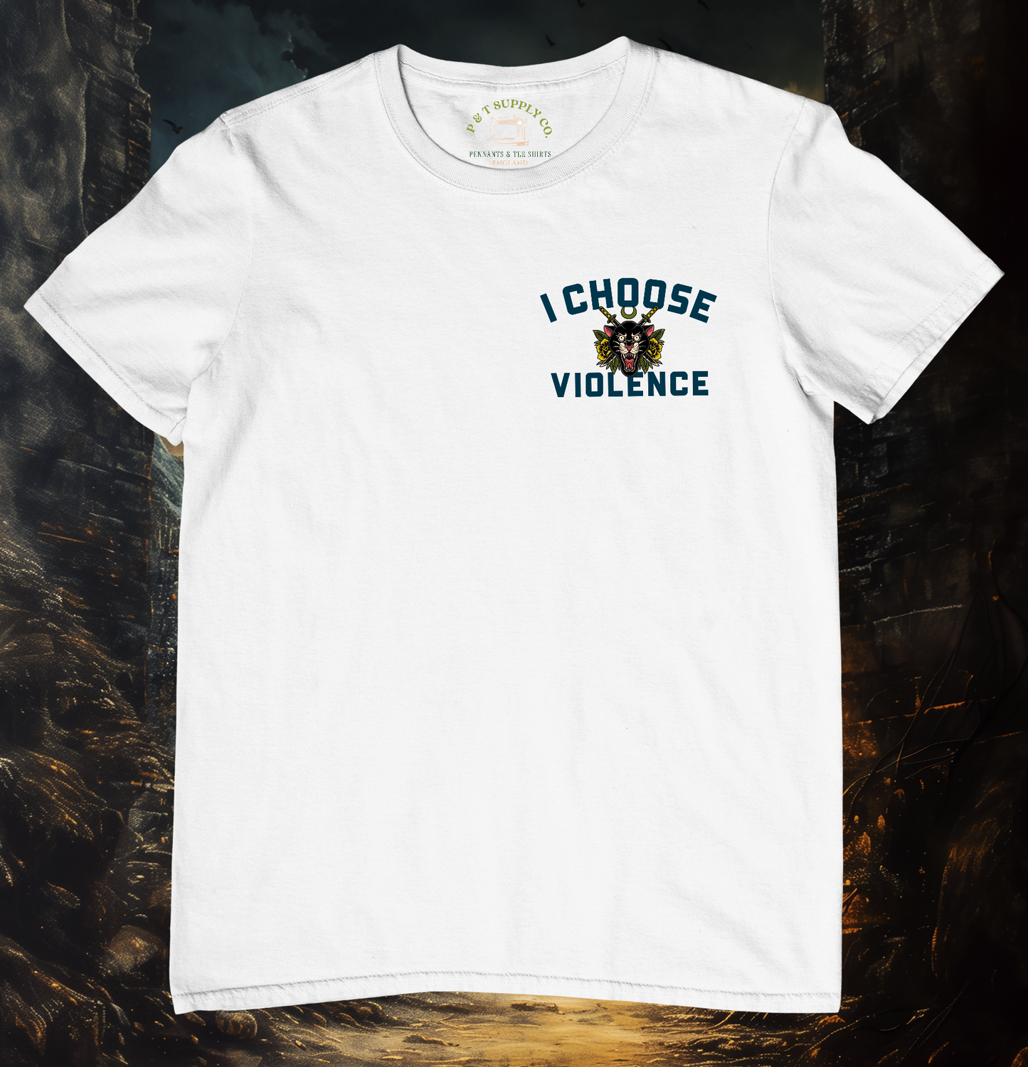 'I CHOOSE VIOLENCE' CHEST PRINT TEE