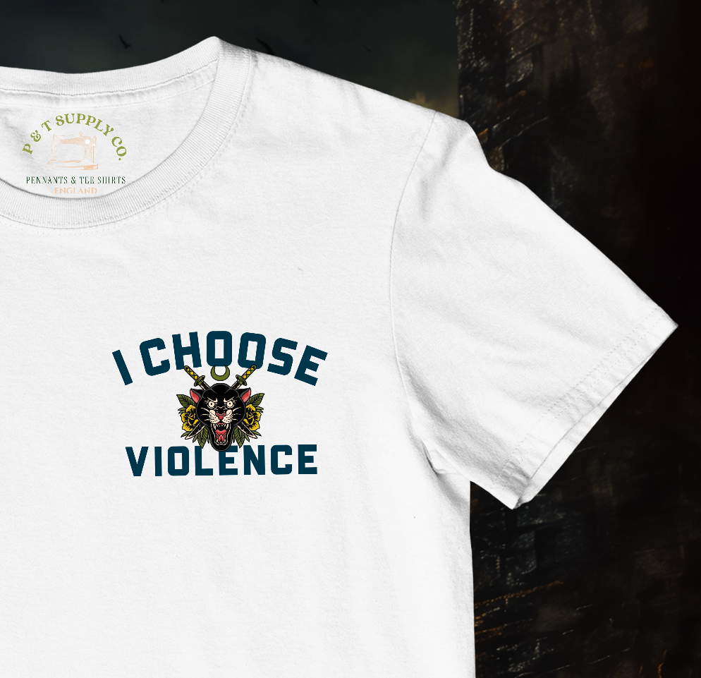 'I CHOOSE VIOLENCE' CHEST PRINT TEE