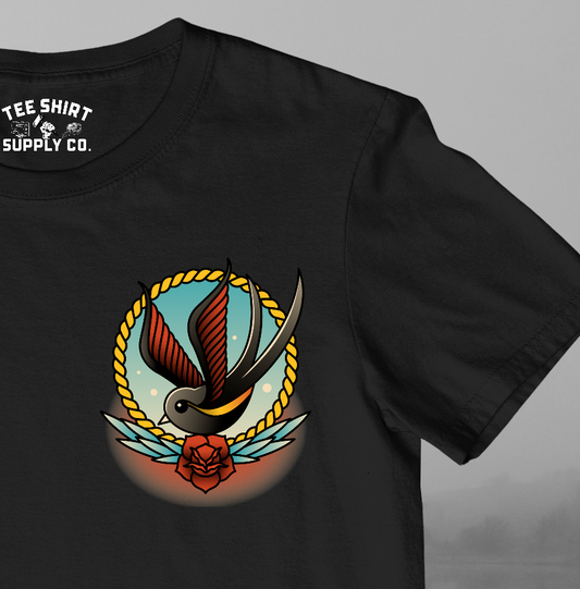 TRADITIONAL SWALLOW TATTOO TEE SHIRT